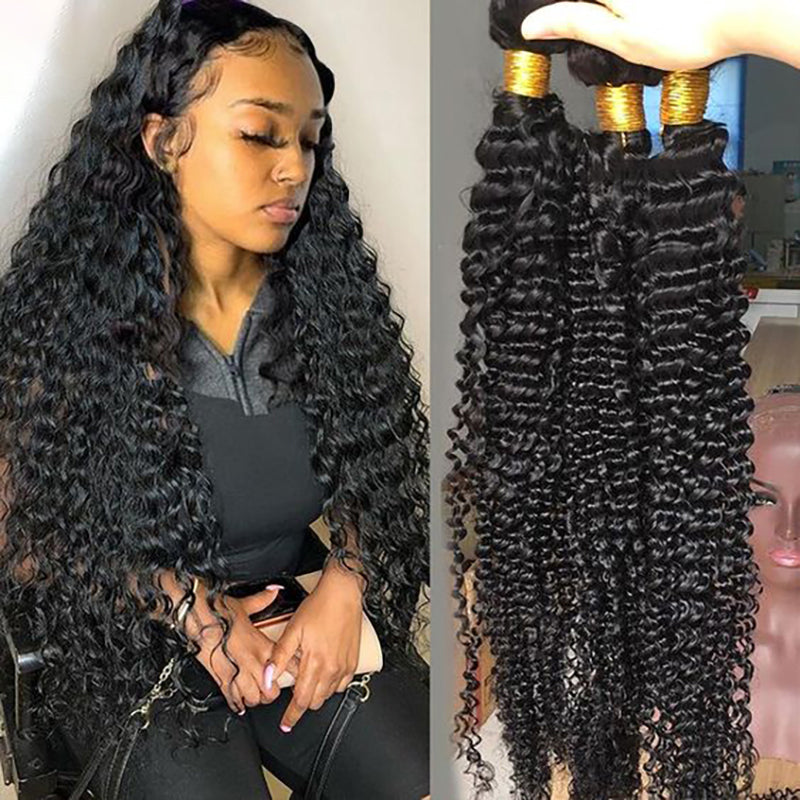 3 Bundles 8A natural kinky cruly Raw Hair Extension Bundle