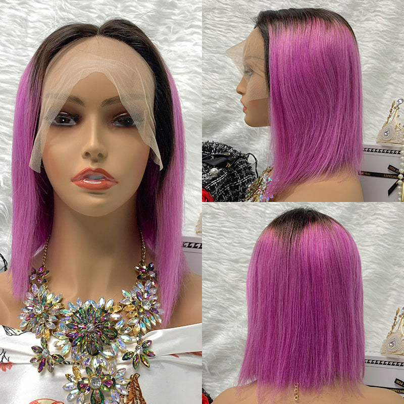 13*1 Unprocessed Purple Wigs 100% Virgin 12A Bob Lace Wig Human Hair