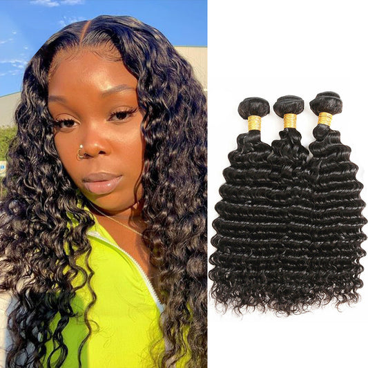 3 Bundles 9A natural deep wave Raw Hair Extension Bundle