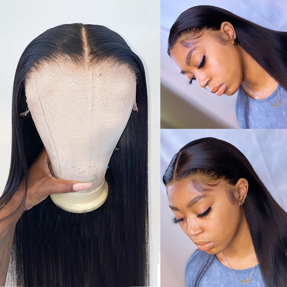 Natural black full lace straight wigs 100% virgin human wig