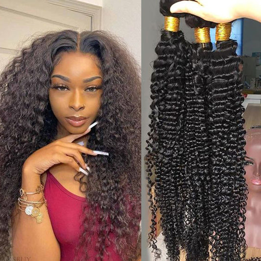 3 Bundles 12A natural kinky cruly Raw Hair Extension Bundle