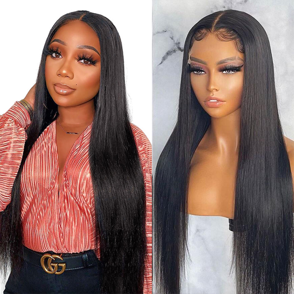 Natural black full lace straight wigs 100% virgin human wig