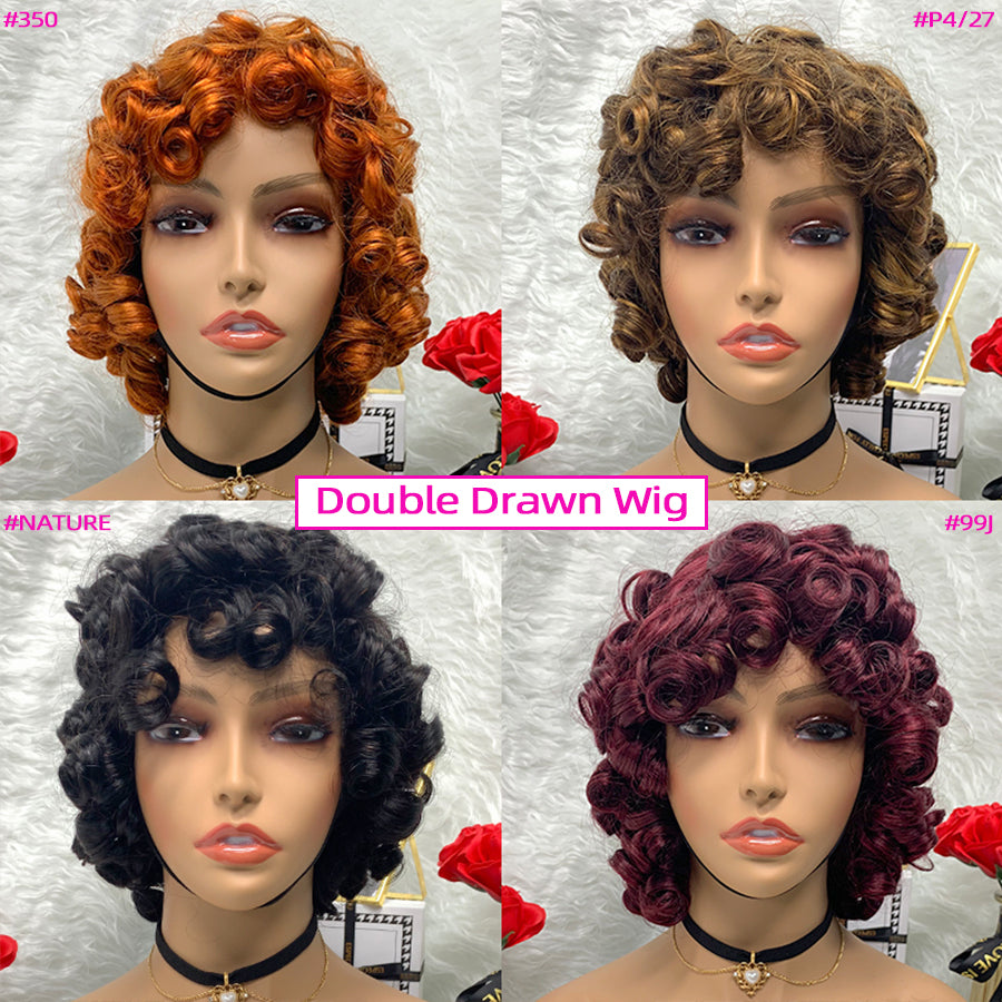 P4-27 No Lace Machine Made Rose Curly Super Double Drawn Wigs