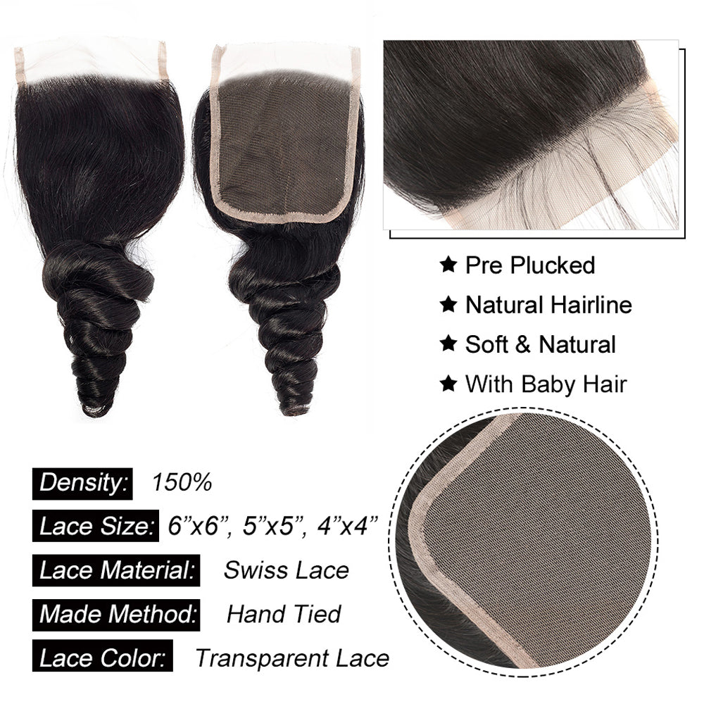 4*4 natrue loose wave Transparent Lace Closure