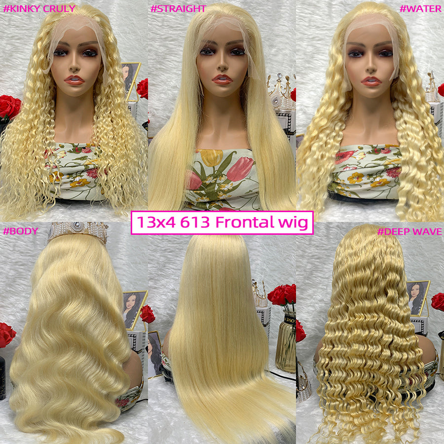 613 Wigs 13*4 Transparent Lace Color Wig Virgin Kinky Jerry Curly Straight Blonde Wig