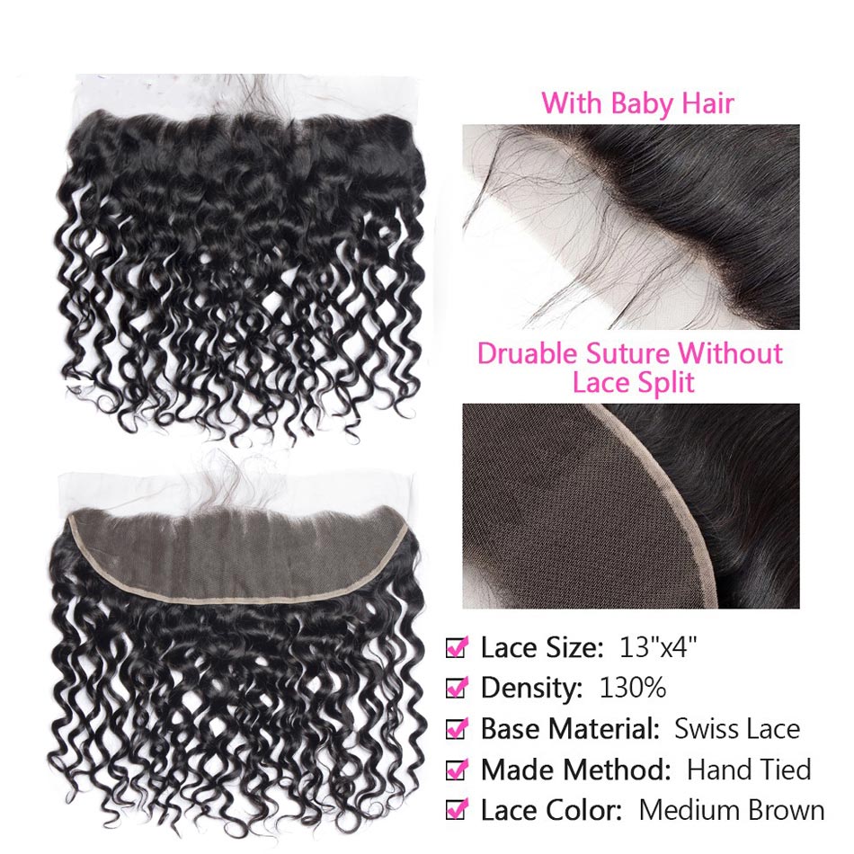 4 Bundles #natural water wave Hair With 13x4 Lace Closure Hair