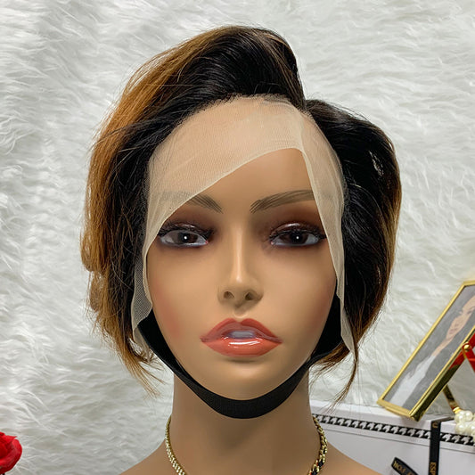 customized 1TB-30 13x1 Lace Frontal Wig Short Curly Human Hair Wig For Ladies