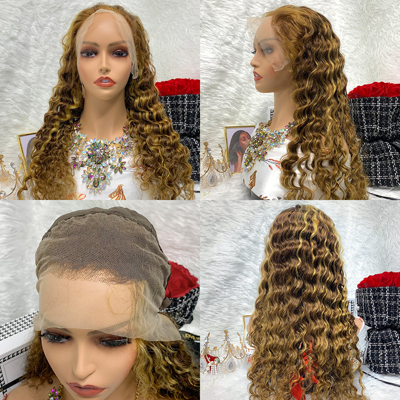 13x4 deep wave Brazilian Curly Lace Human Hair Wig