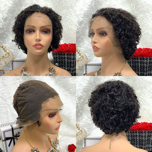 13*4 Short Raw Hair Wig Pixie Curly Remy Brazilian Wig 12A Transparent Frontal Lace Wigs