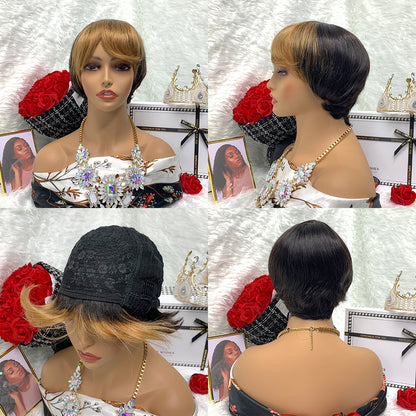 human hair full head set gradual change full mechanism human hair wig head cover