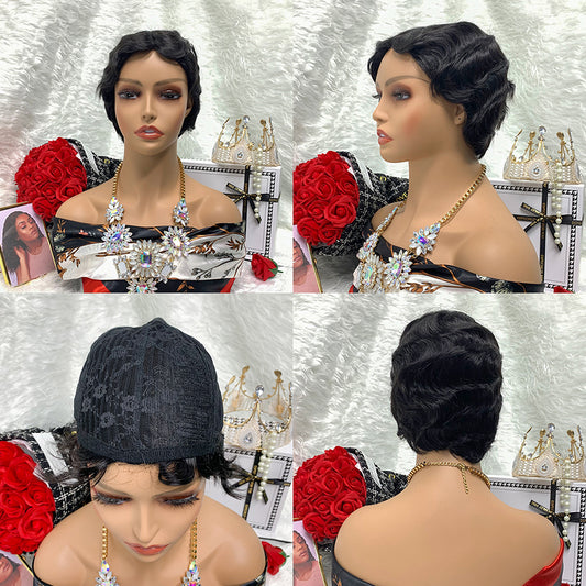 NATURAL Machine Made Finger Wave Pixie Wigs