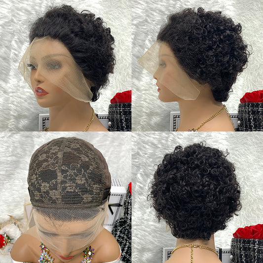 13x1 nature 100% Virgin Hair Pixie Wig Curly  Remy Transparent Lace Short Curly Wigs