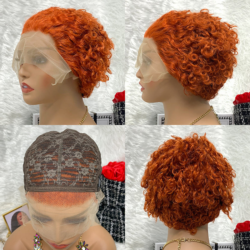 13x1 350 100% Virgin Hair Pixie Wig Curly  Remy Transparent Lace Short Curly Wigs