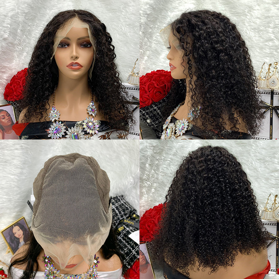 Kinky Jerry Curl Full Lace Wig Water Body Wave Front Wig 13x6 With Transparent Lace