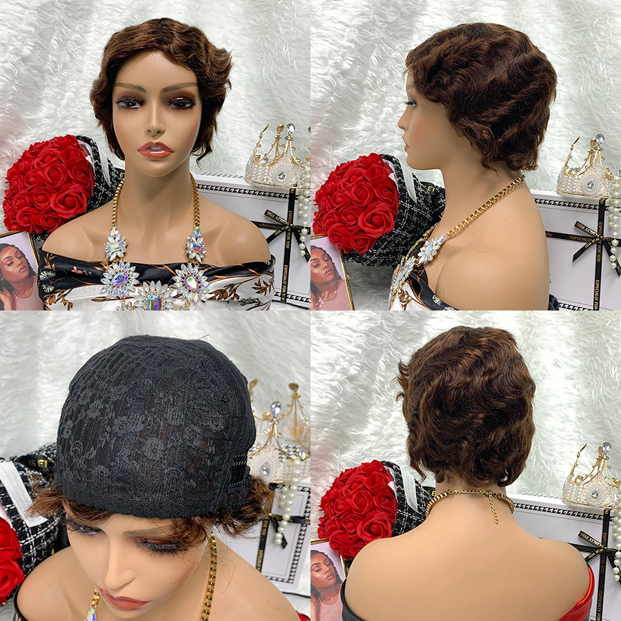 #4 Machine Made Finger Wave Pixie Wigs