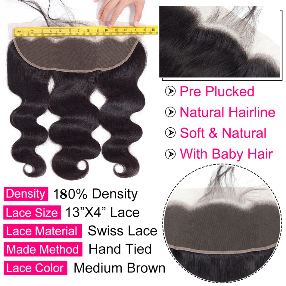 4 Bundles #natural body wave Hair With 13x4 Lace Closure Hair