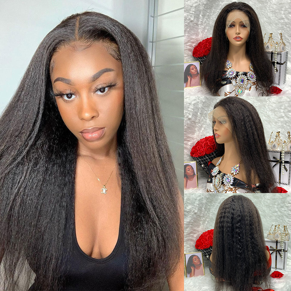 Kinky Straight High Density Glueless Frontal Lace Wig