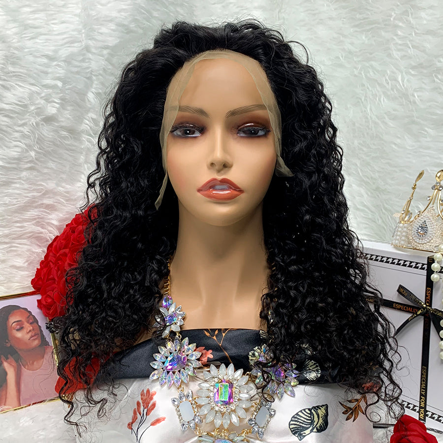 Kinky Jerry Curl Full Lace Wig Water Body Wave Front Wig 13x6 With Transparent Lace