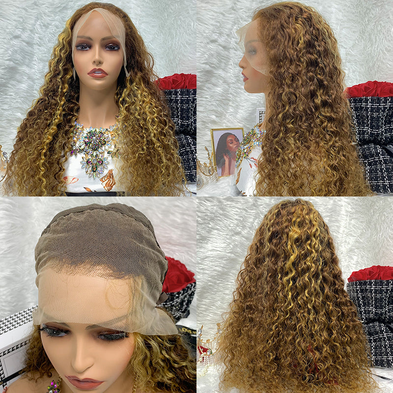 13x4 water wave Brazilian Curly Full Lace Human Hair Wig