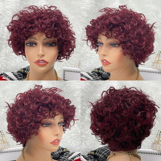 99J No Lace Wigs Color Machine Made Raw Guangzhou Wig Remy Curly Pixie Wigs