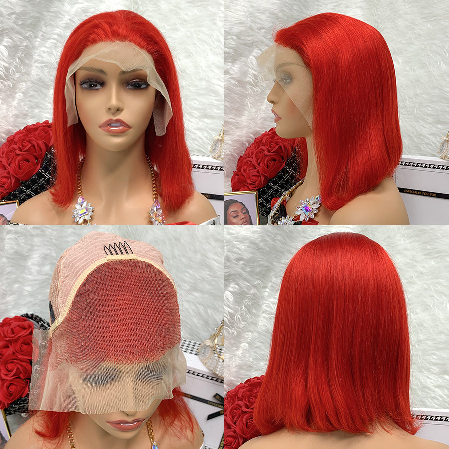 Bright red Side Part Minimalist Lace Bob Wig I Summer Vibe