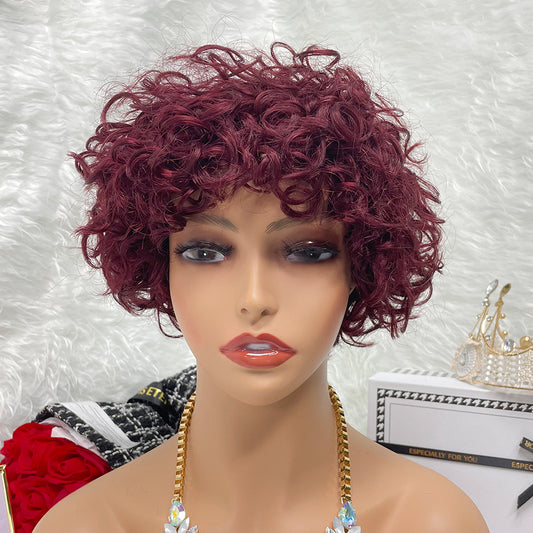 99J No Lace Wigs Color Machine Made Raw Guangzhou Wig Remy Curly Pixie Wigs