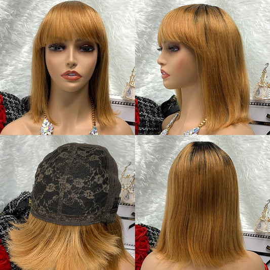 1B-27 Machine Made Color Wigs Human No Lace Cuticle Aligned Hair Bob Wig