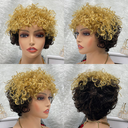 1B-27 No Lace Wigs Color Machine Made Raw Guangzhou Wig Remy Curly Pixie Wigs