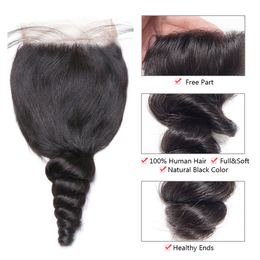 4*4 natrue loose wave Transparent Lace Closure