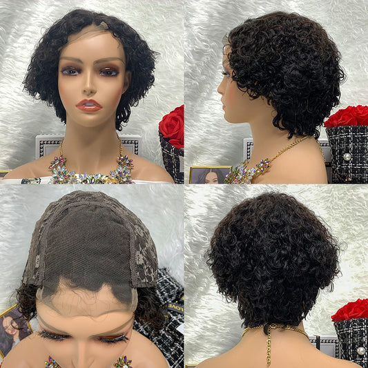 12A 4x4  Human Hair Wigs Lace Front Wigs Remy Water Wave Pixie Brazilian Short Raw Natural