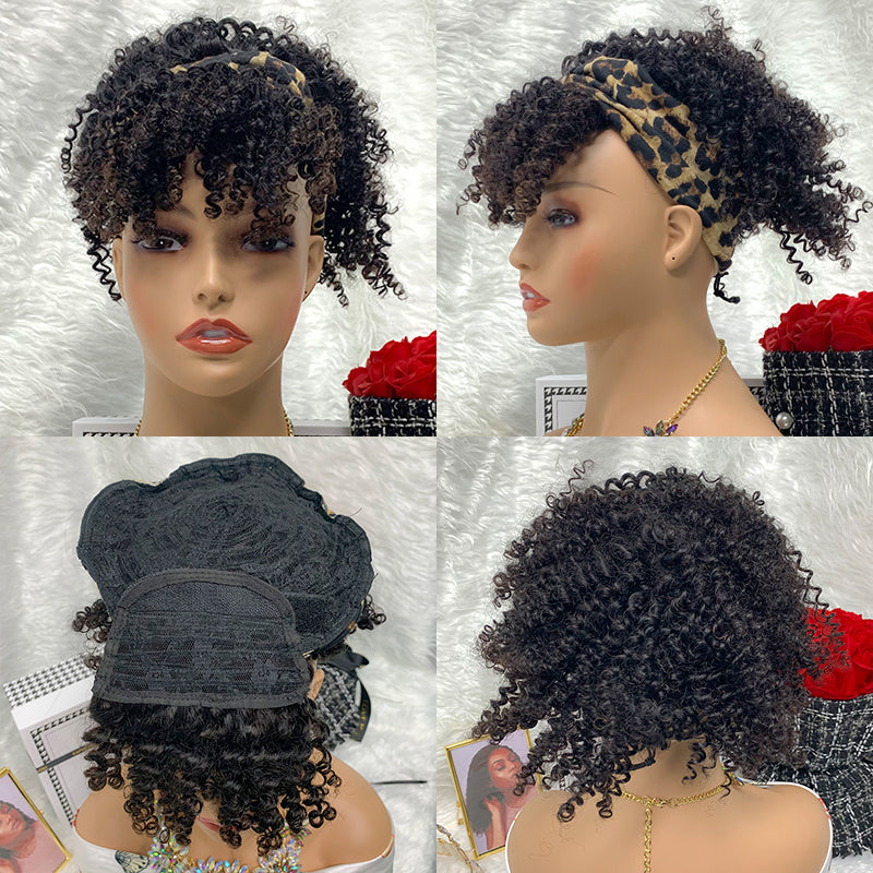 Machine Made Curly Raw Head Band Wig Headband No Lace Remy Wigs Short Wig