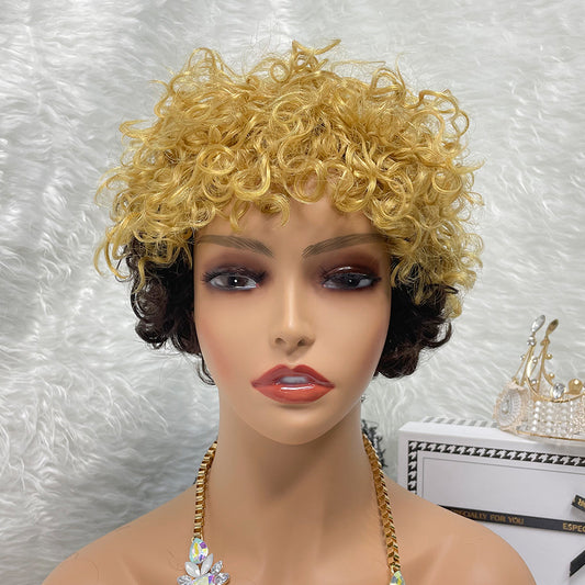 1B-27 No Lace Wigs Color Machine Made Raw Guangzhou Wig Remy Curly Pixie Wigs