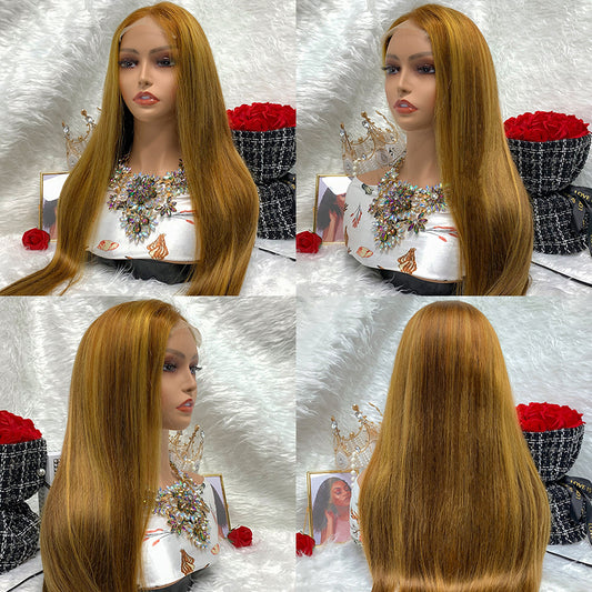 4x4 Virgin Pre Plucked Wigs Natural Human Hair Lace Deep straight Highlight Wig