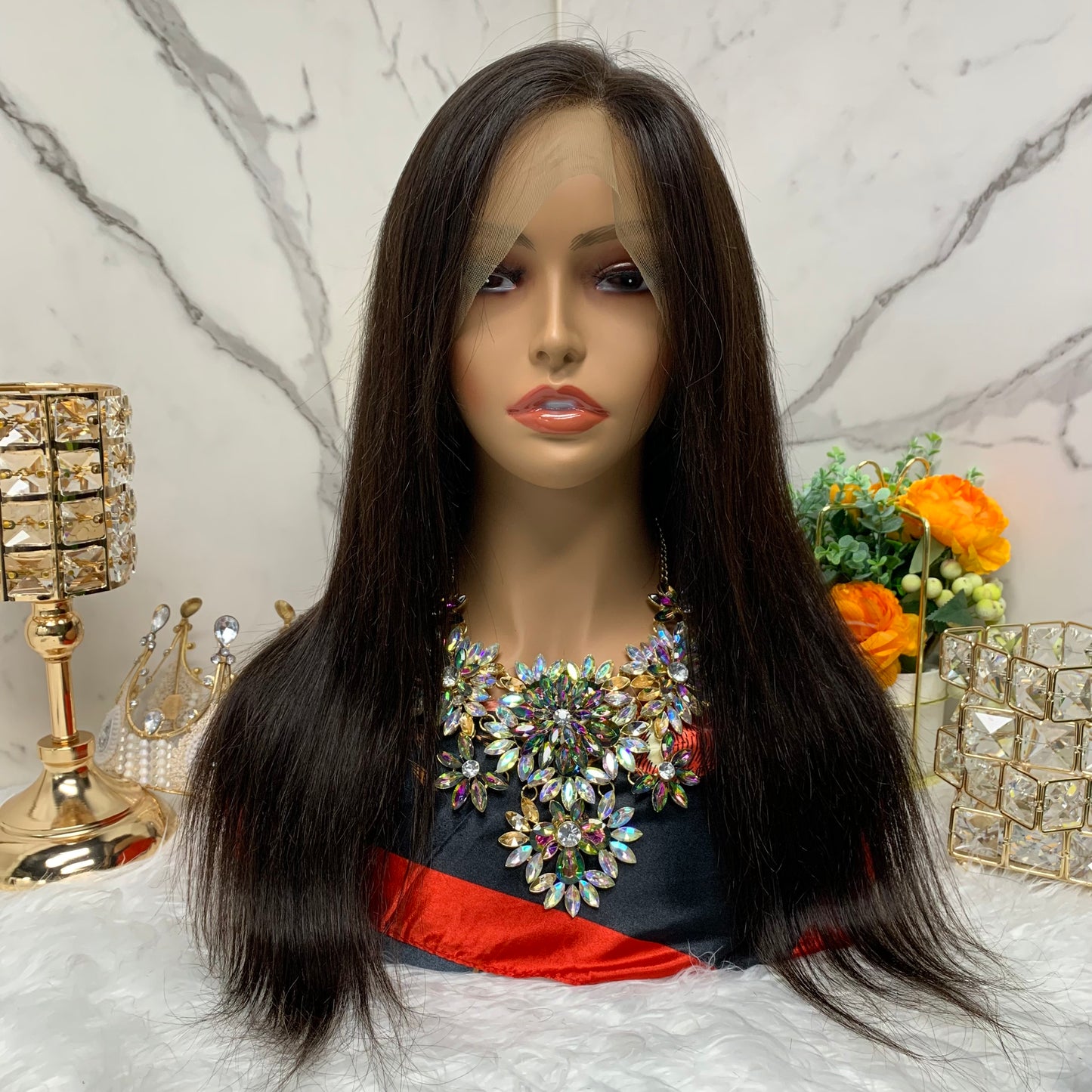 Natural black full lace straight wigs 100% virgin human wig