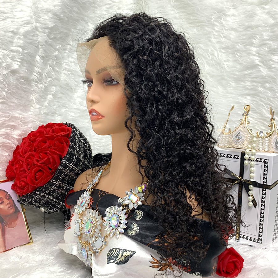 Kinky Jerry Curl Full Lace Wig Water Body Wave Front Wig 13x6 With Transparent Lace