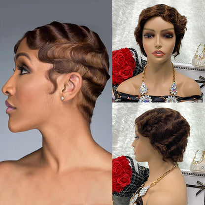 #4 Machine Made Finger Wave Pixie Wigs