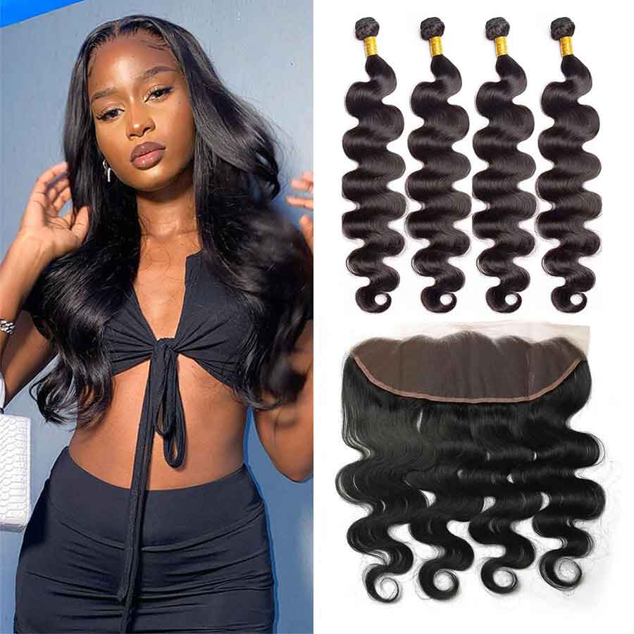 4 Bundles #natural body wave Hair With 13x4 Lace Closure Hair