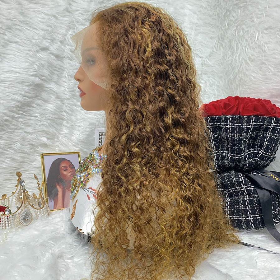 13x4 water wave Brazilian Curly Full Lace Human Hair Wig