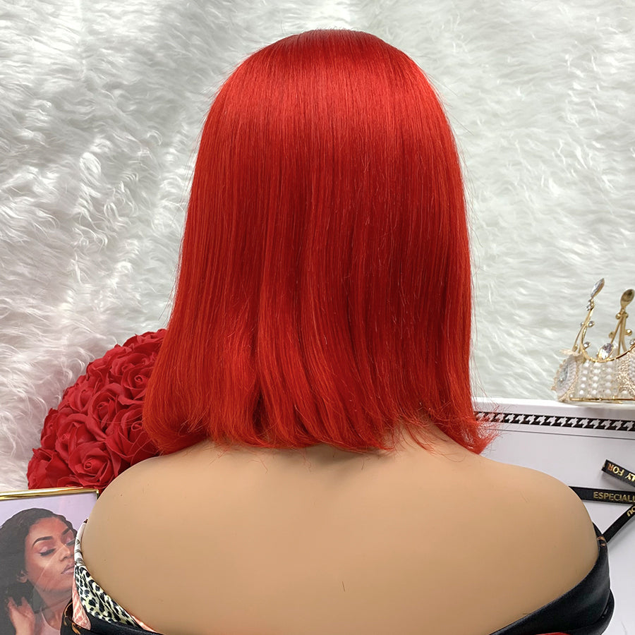 Bright red Side Part Minimalist Lace Bob Wig I Summer Vibe