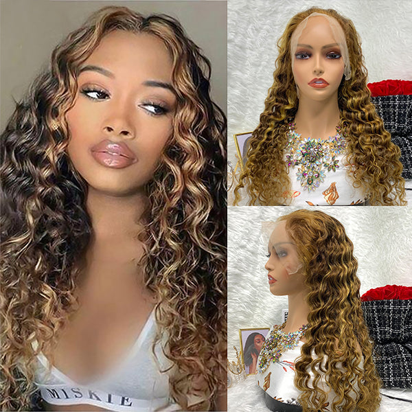 13x4 deep wave Brazilian Curly Lace Human Hair Wig