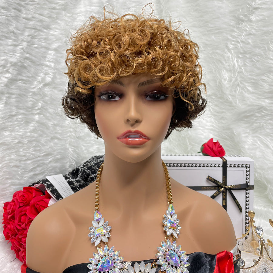 1B-30 No Lace Wigs Color Machine Made Raw Guangzhou Wig Remy Curly Pixie Wigs