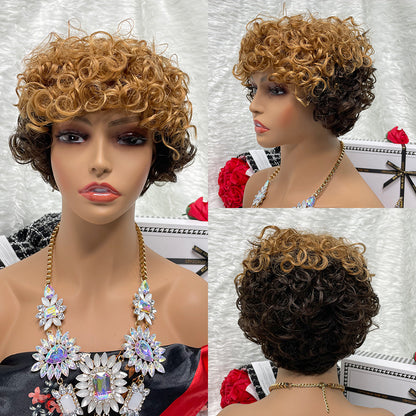 1B-30 No Lace Wigs Color Machine Made Raw Guangzhou Wig Remy Curly Pixie Wigs