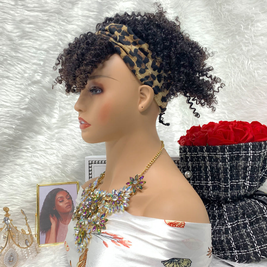 Machine Made Curly Raw Head Band Wig Headband No Lace Remy Wigs Short Wig