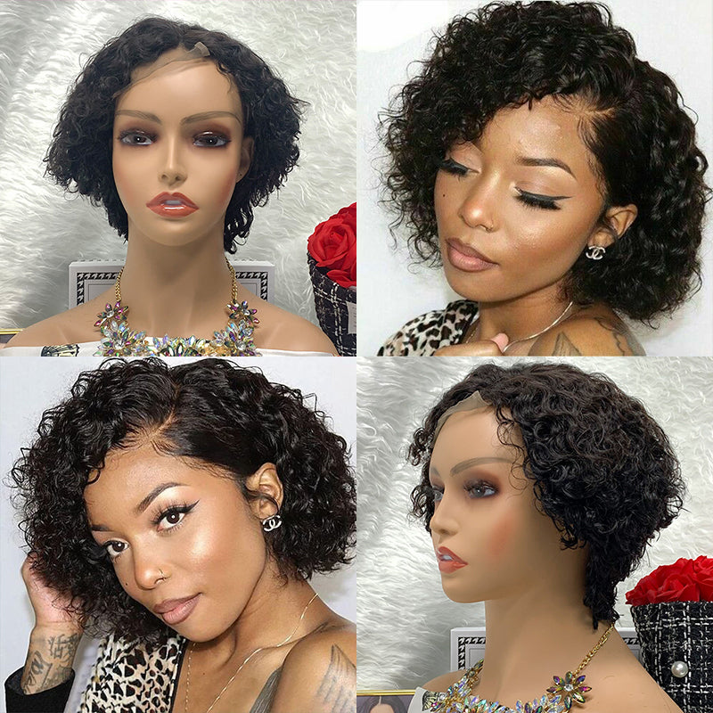 12A 4x4  Human Hair Wigs Lace Front Wigs Remy Water Wave Pixie Brazilian Short Raw Natural