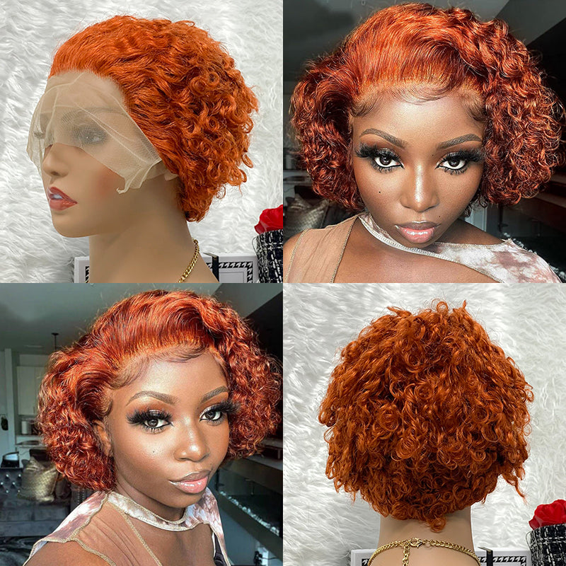 13x1 350 100% Virgin Hair Pixie Wig Curly  Remy Transparent Lace Short Curly Wigs