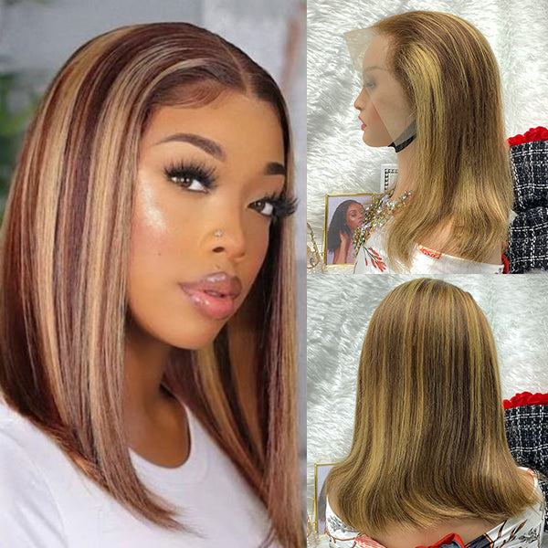 13x1 Piano Brazilian Hair Bob Wig  Cuticle Aligned Ombre T Part Lace Wig