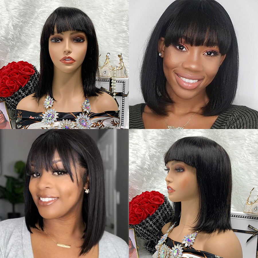 NATURAL Machine Made Color Wigs Human No Lace Cuticle Aligned Hair Bob Wig