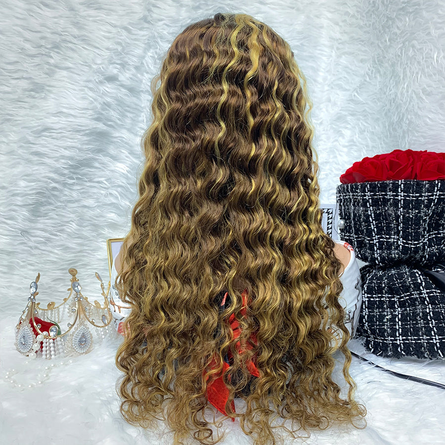 13x4 deep wave Brazilian Curly Lace Human Hair Wig