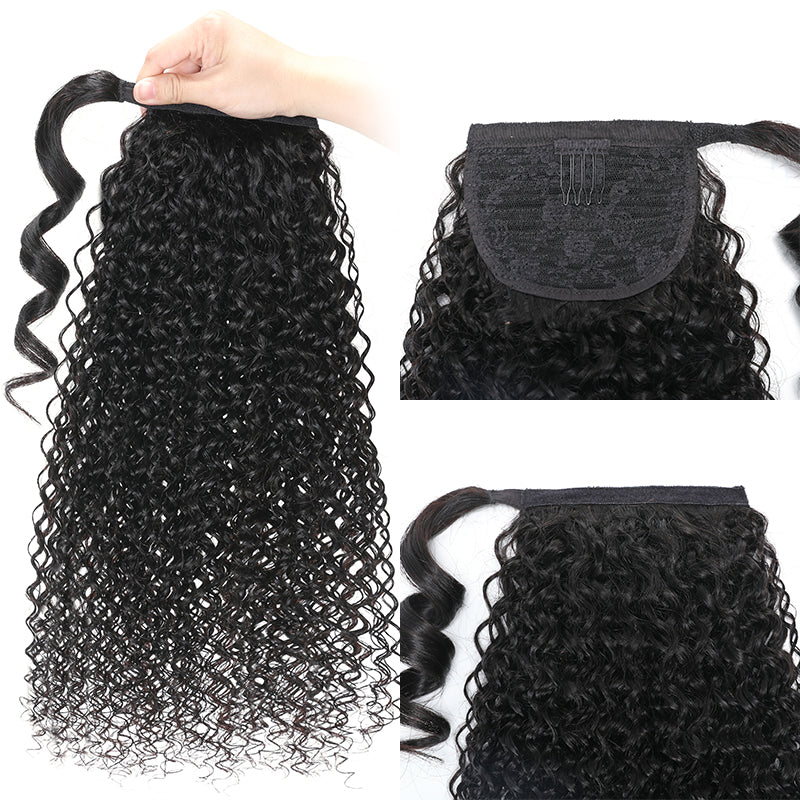 Unprocessed Hair Ponytail Body Water Deep Wave Ponytail Hair Extensions Kinky Straight Jerry Curly