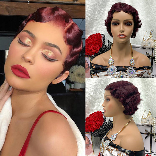 99J Machine Made Finger Wave Pixie Wigs